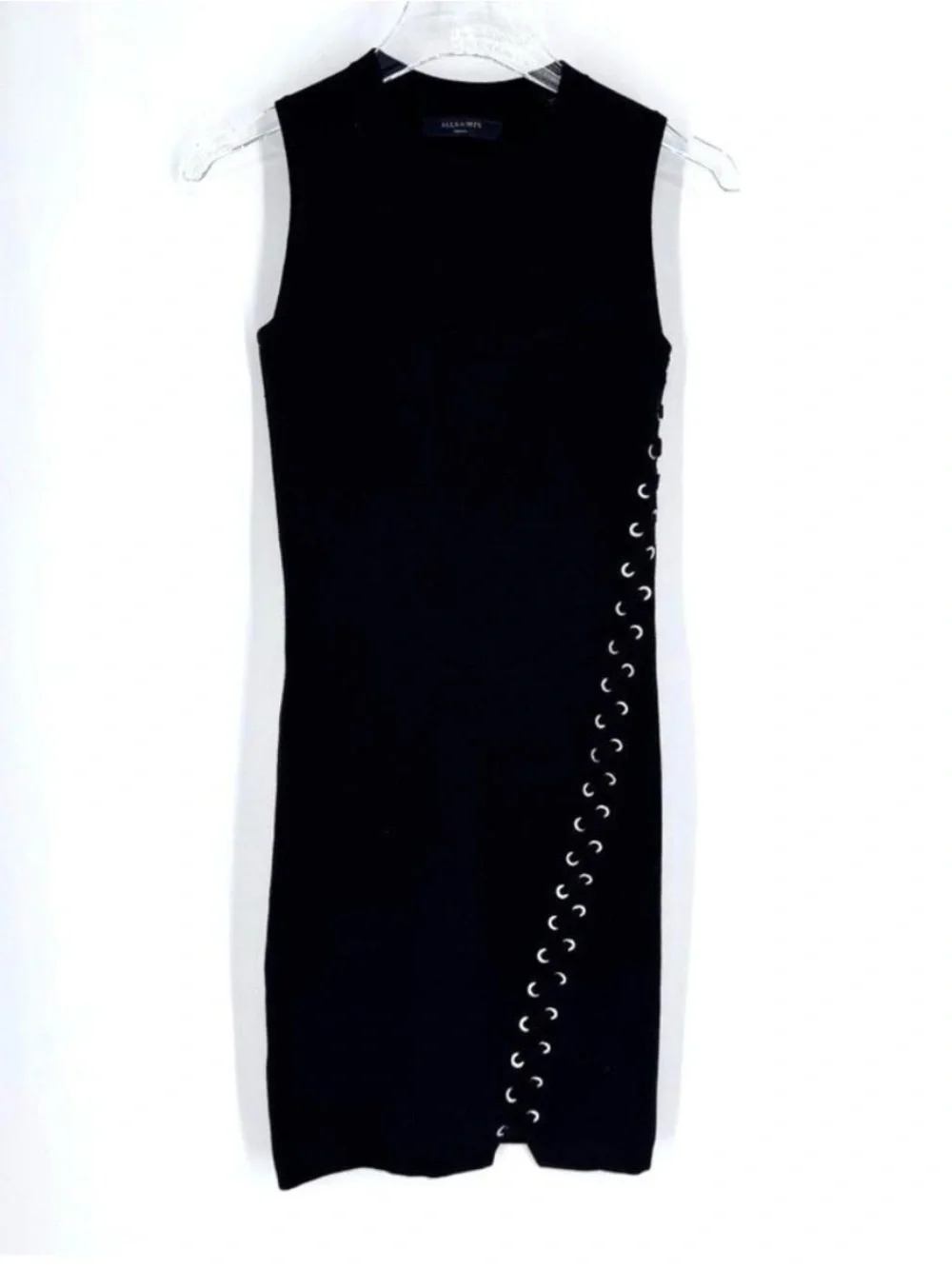 All Saints Amara Dress Black Size Small Knit Sleeveless Laced Bodycon